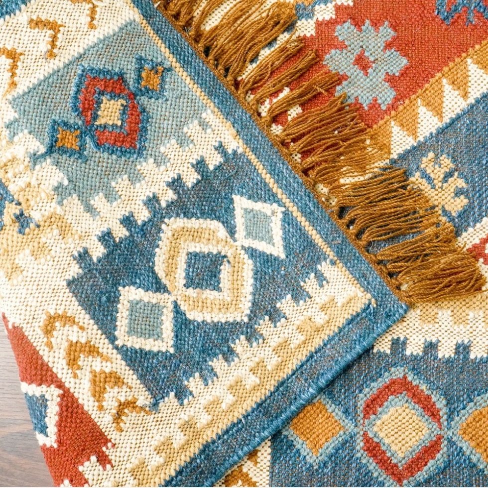 Authentique tapis kilim indien tissé à la main