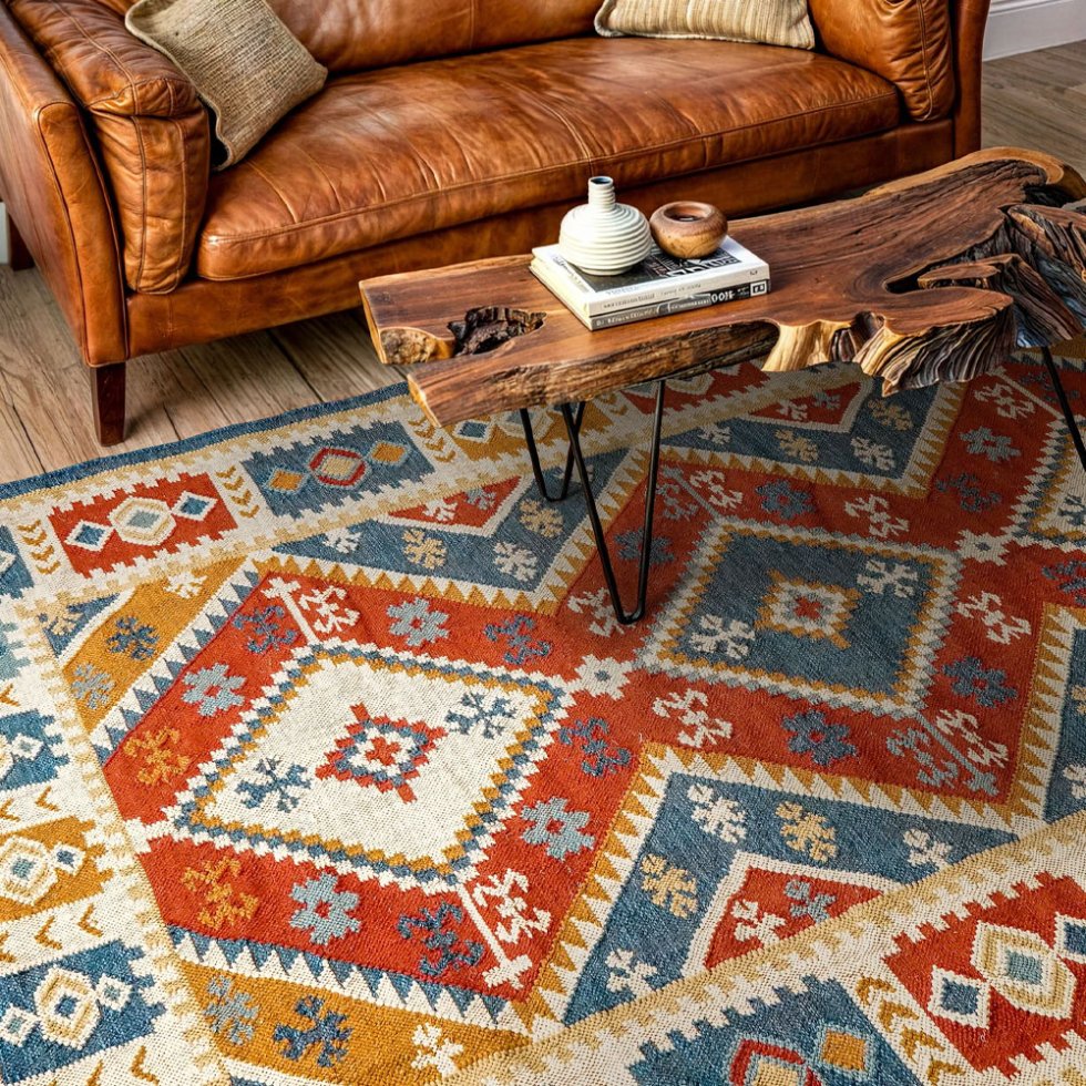 Authentique tapis kilim indien tissé à la main