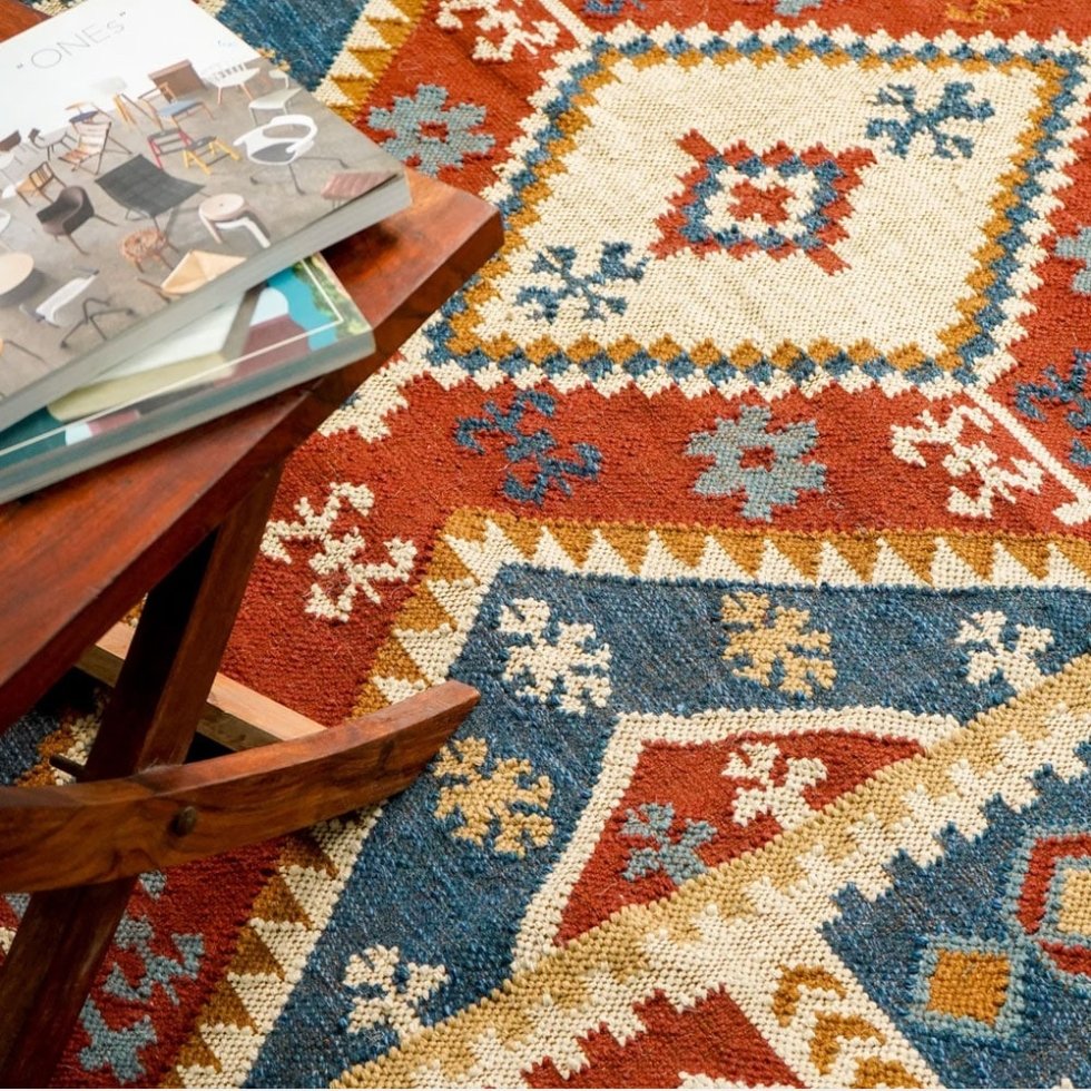 Authentique tapis kilim indien tissé à la main