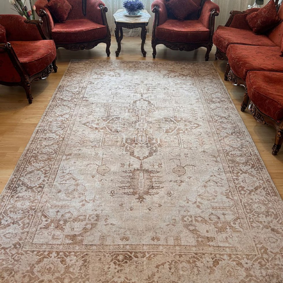 Tapis turc beige de style kilim