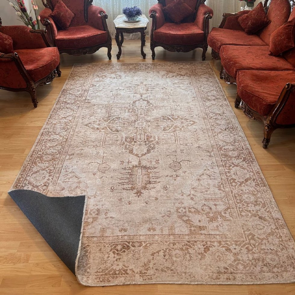 Tapis turc beige de style kilim