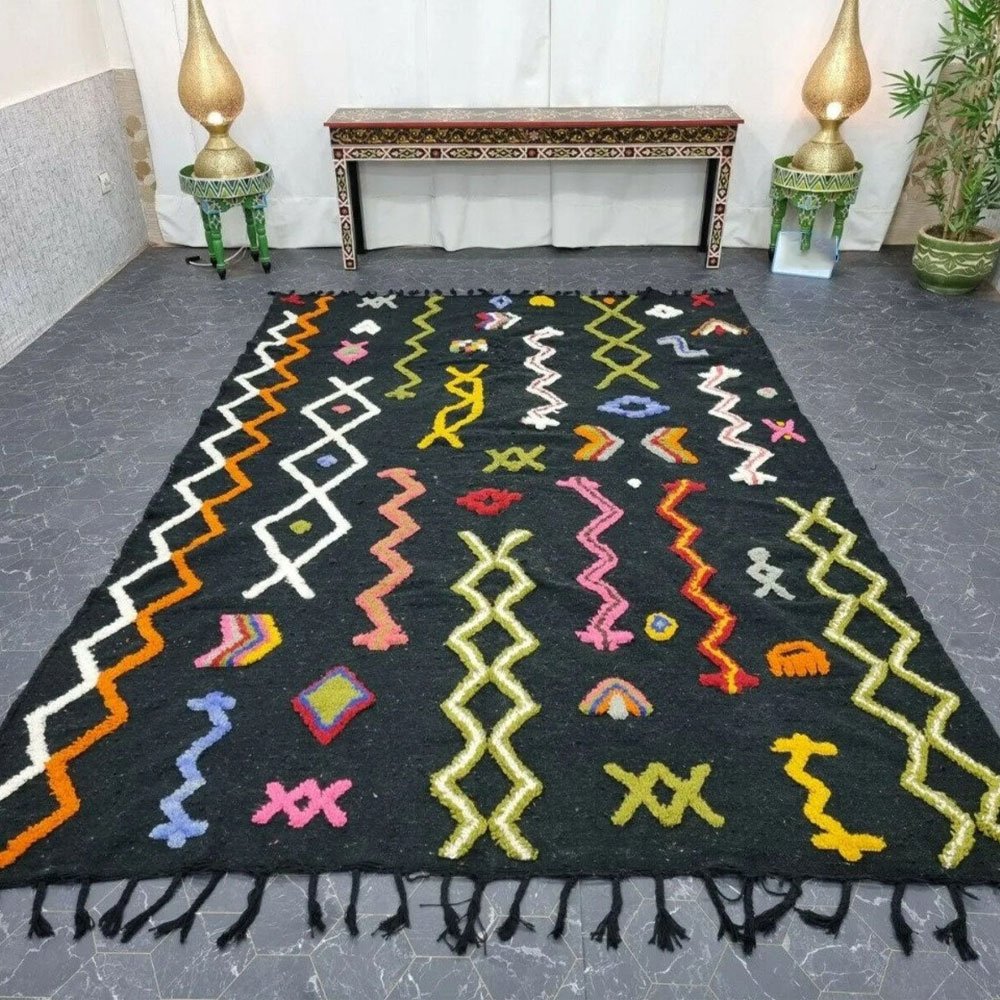 Tapis kilim berbère tribal noir Tapis kilim berbère tribal noir