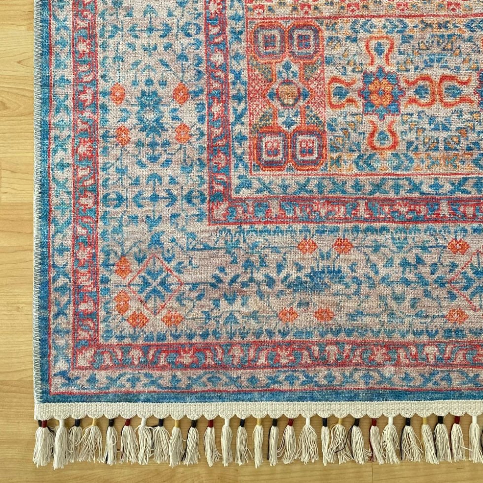 Tapis lavable bleu et orange de style persan
