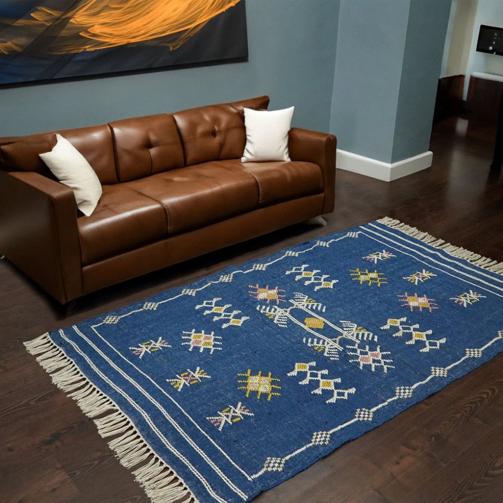 Tapis kilim bleu de style aztèque