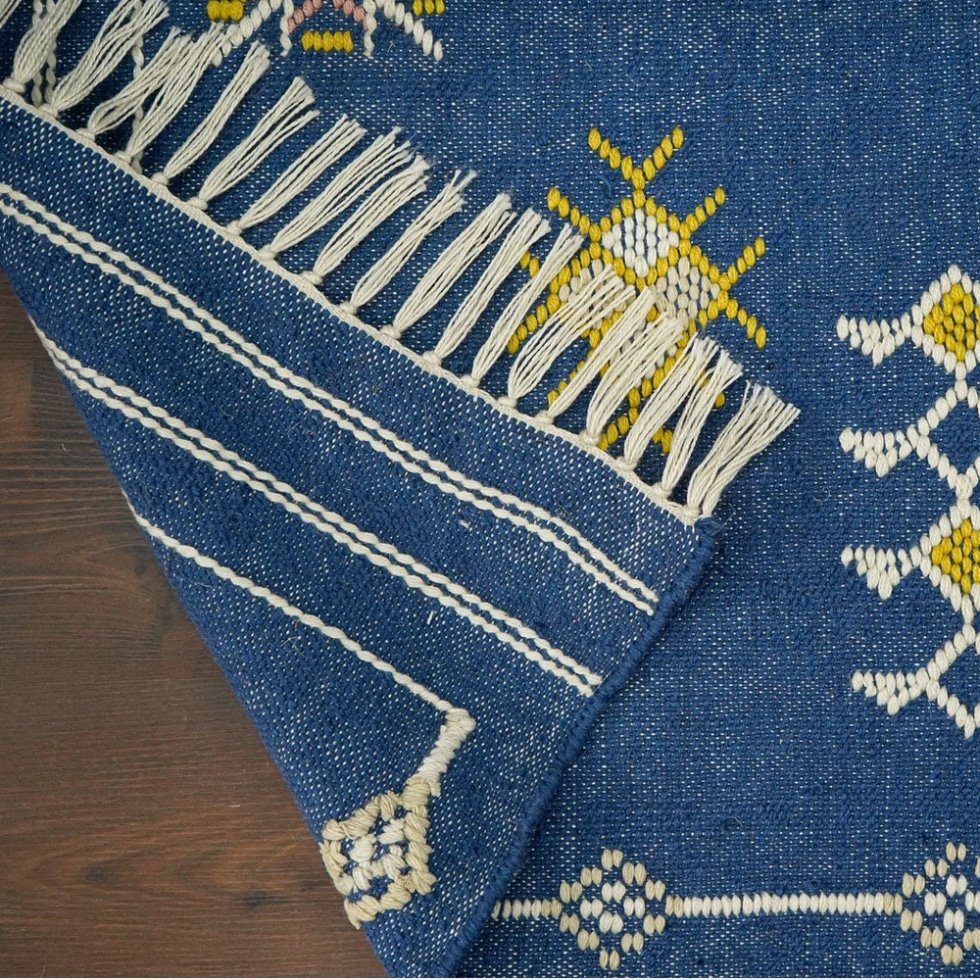 Tapis kilim bleu de style aztèque