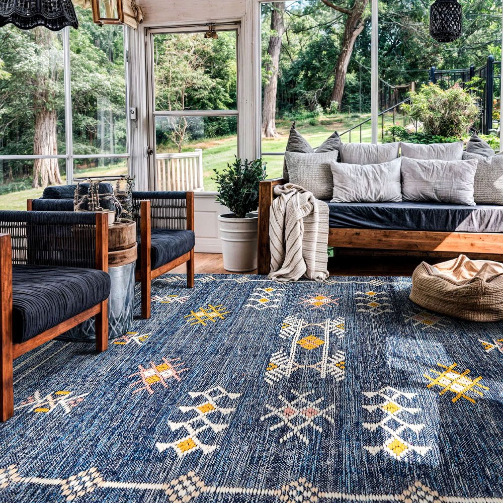 Tapis ethnique kilim bleu denim Tapis ethnique kilim bleu denim