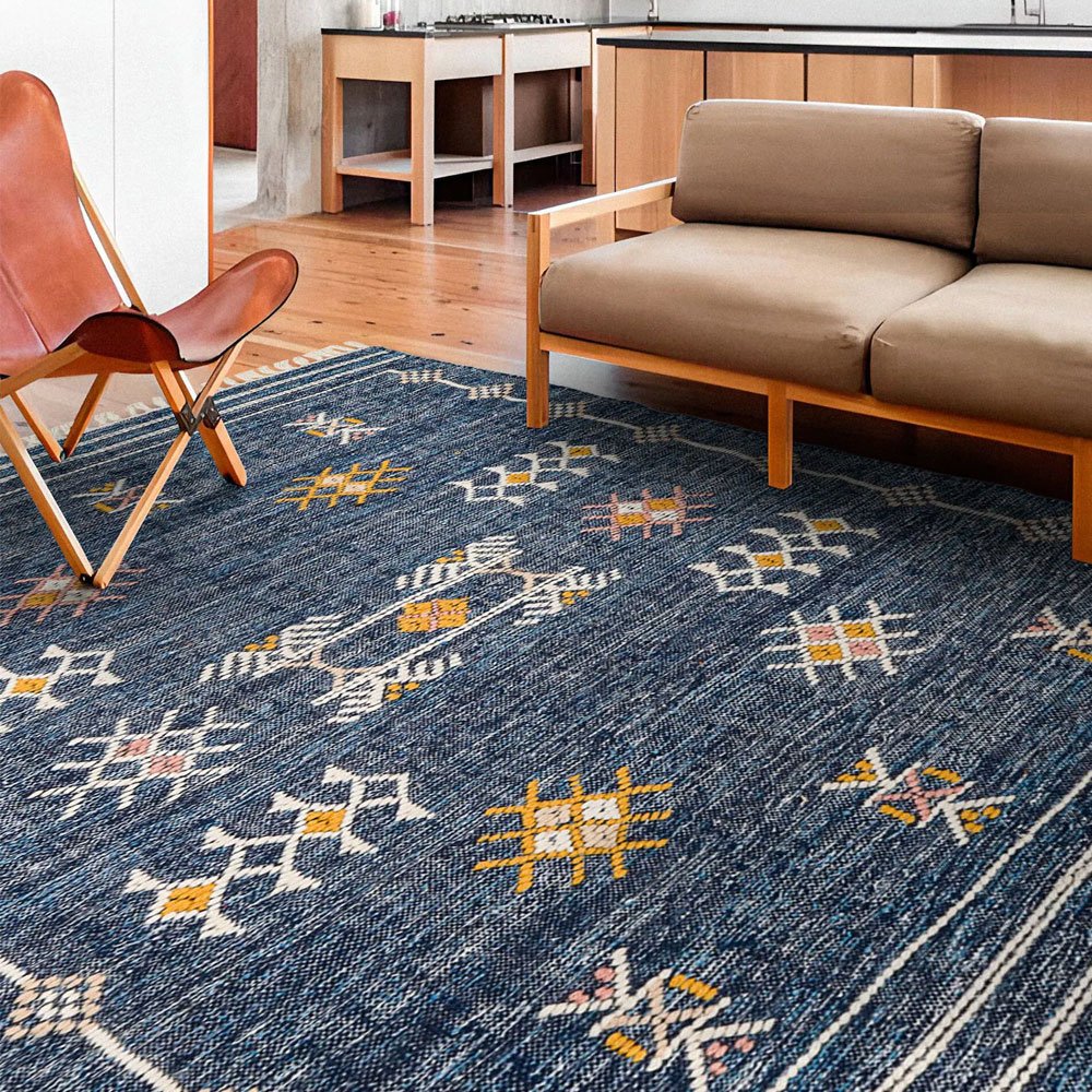 Tapis ethnique kilim bleu denim Tapis ethnique kilim bleu denim