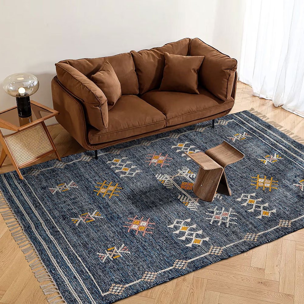 Tapis ethnique kilim bleu denim Tapis ethnique kilim bleu denim
