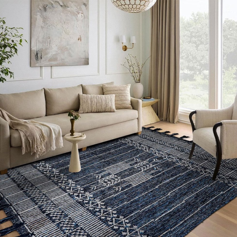 Tapis kilim en denim de style graduel
