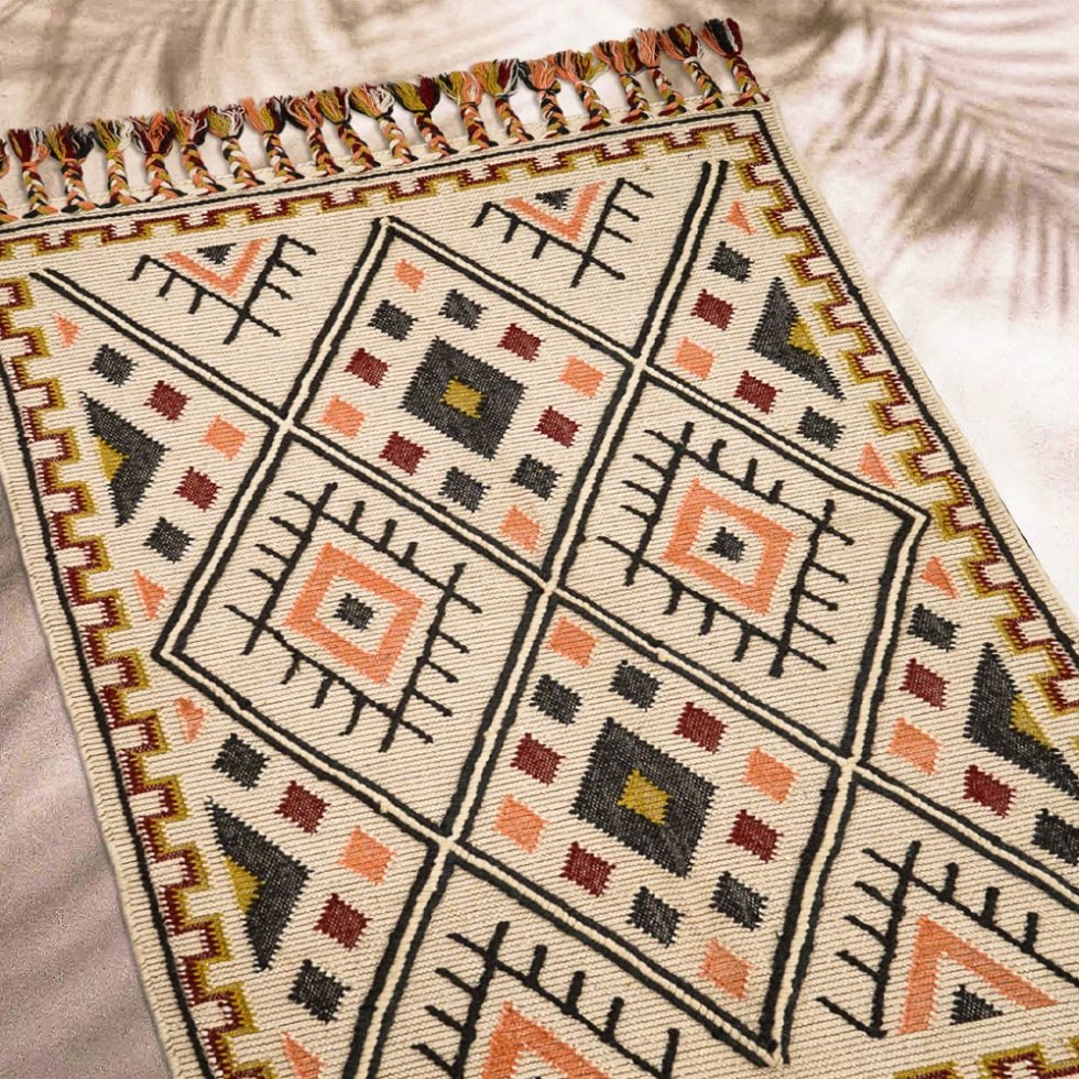 Tapis kilim en laine et coton à tissage plat
