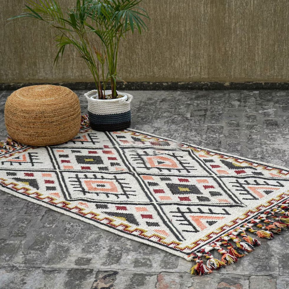 Tapis kilim en laine et coton à tissage plat