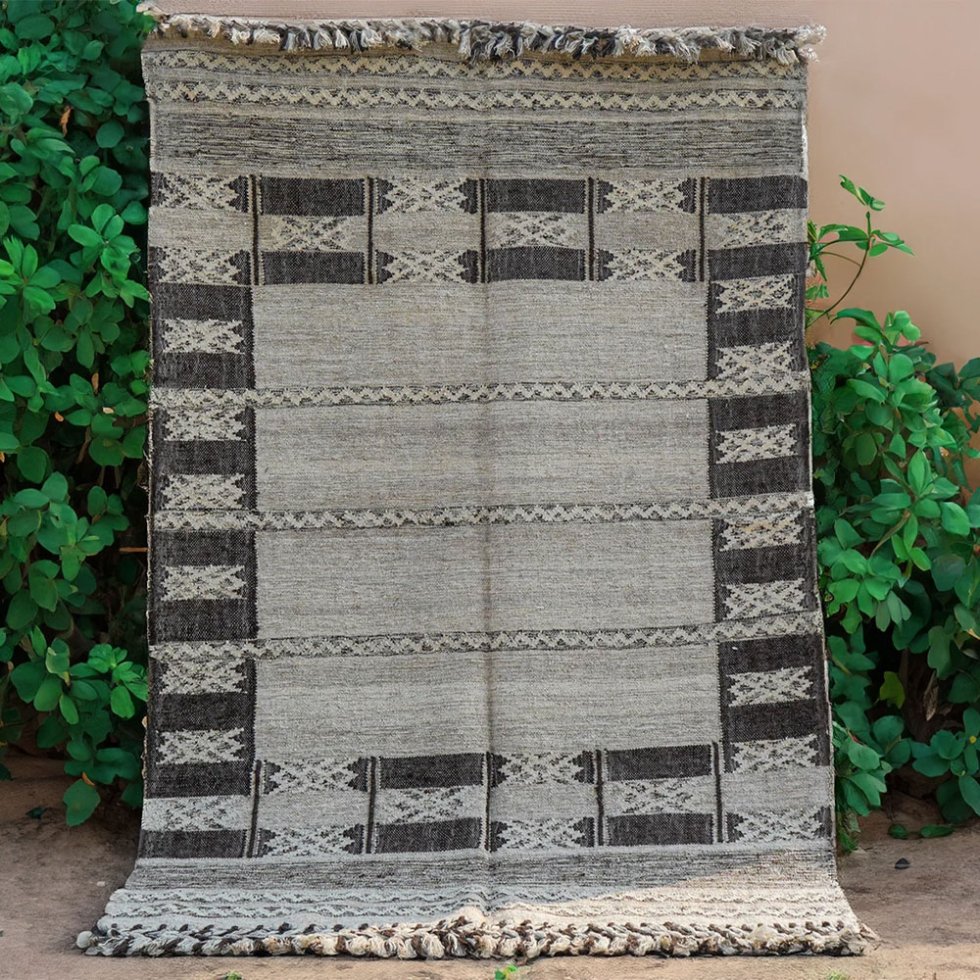 Kilim indien moderne géométrique gris