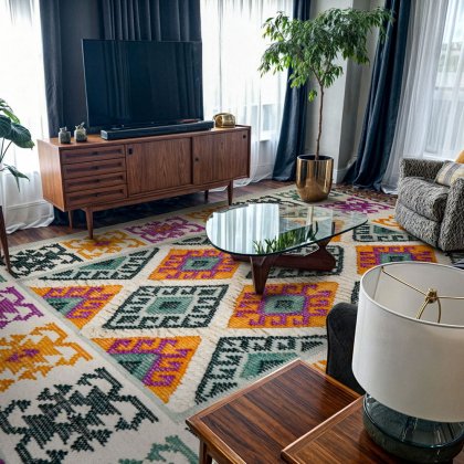 Tapis kilim traditionnel vert et jaune