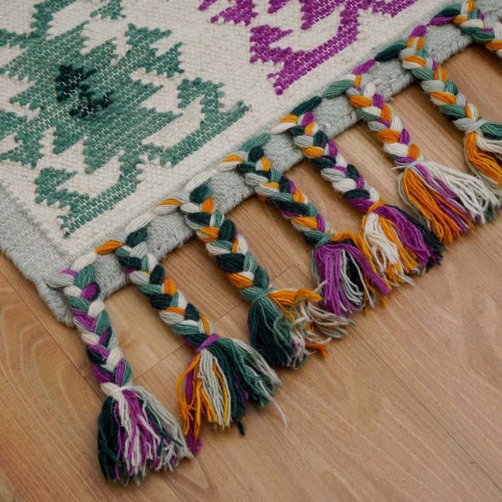 Tapis kilim traditionnel vert et jaune – Image 8