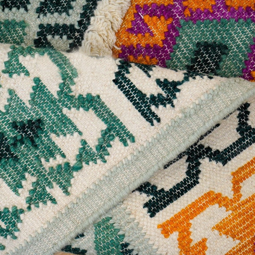 Tapis kilim traditionnel vert et jaune