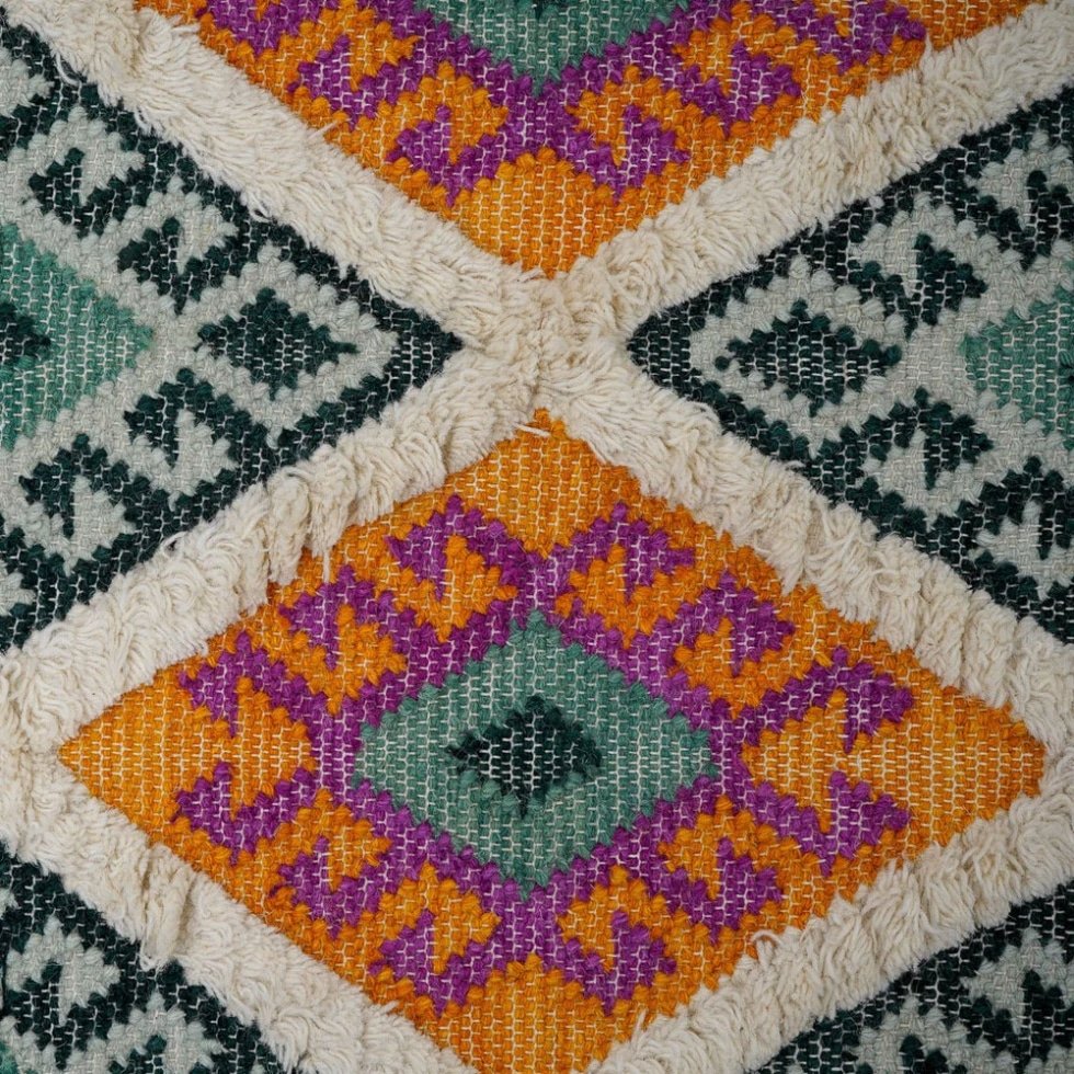 Tapis kilim traditionnel vert et jaune