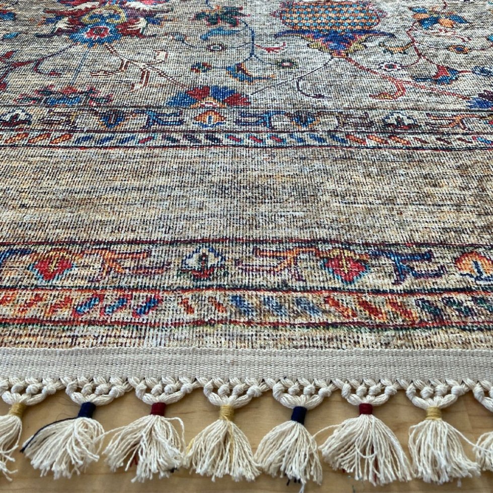 Tapis gris turc de style kilim lavable