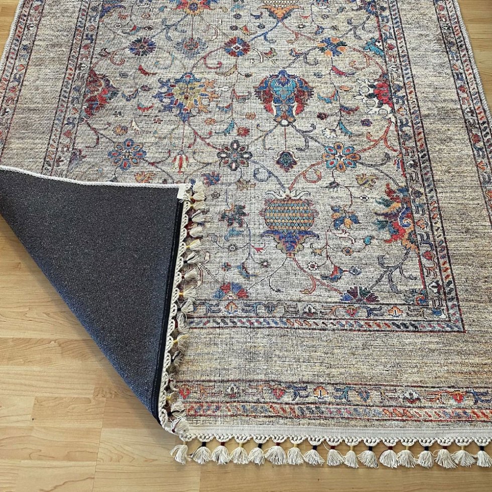 Tapis gris turc de style kilim lavable