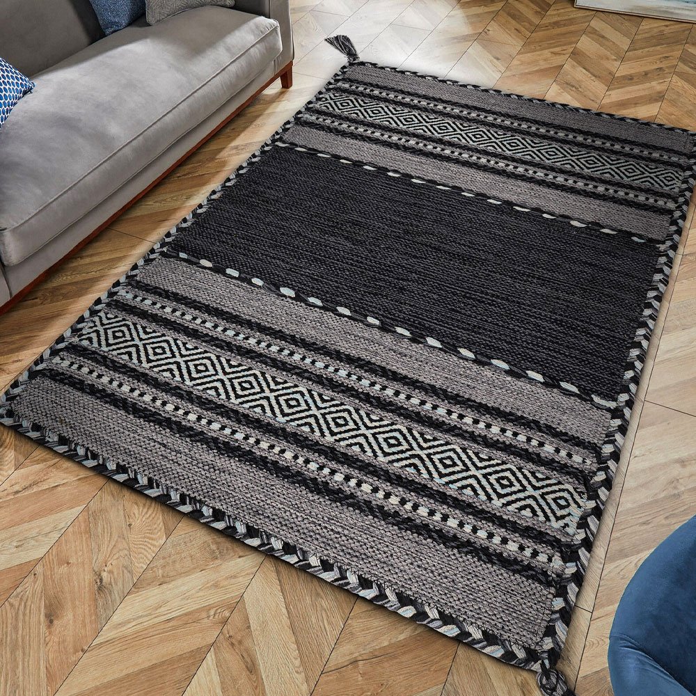 Tapis kilim moderne noir fait main Tapis kilim moderne noir fait main
