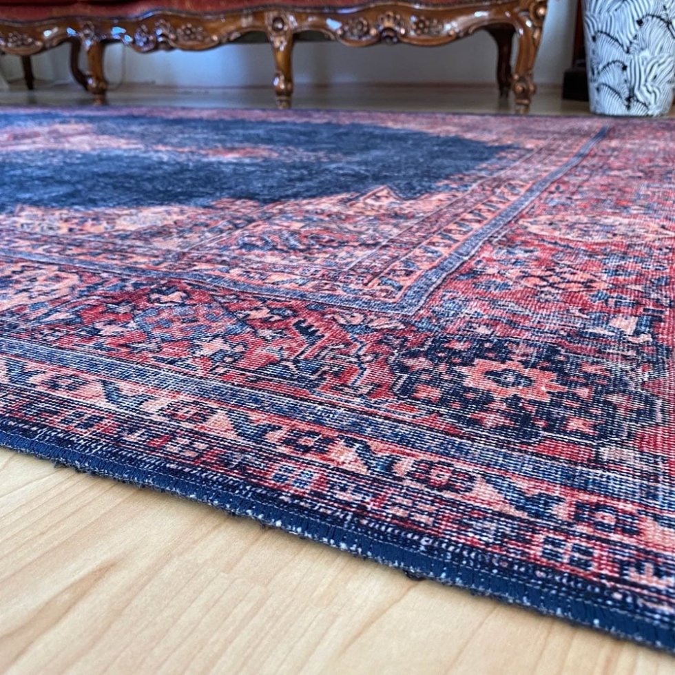 Tapis persan imprimé vintage bleu marine