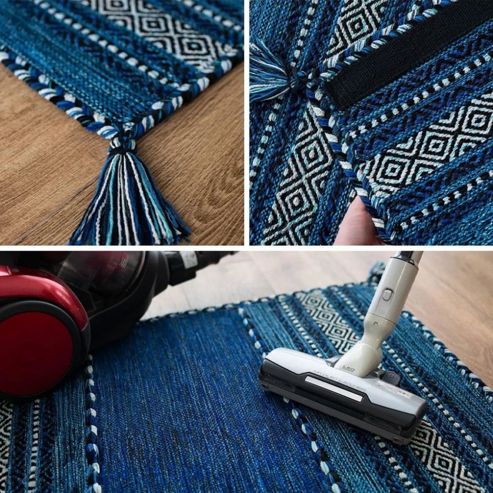 Tapis indien kilim bleu marine