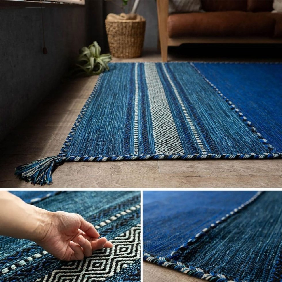 Tapis indien kilim bleu marine