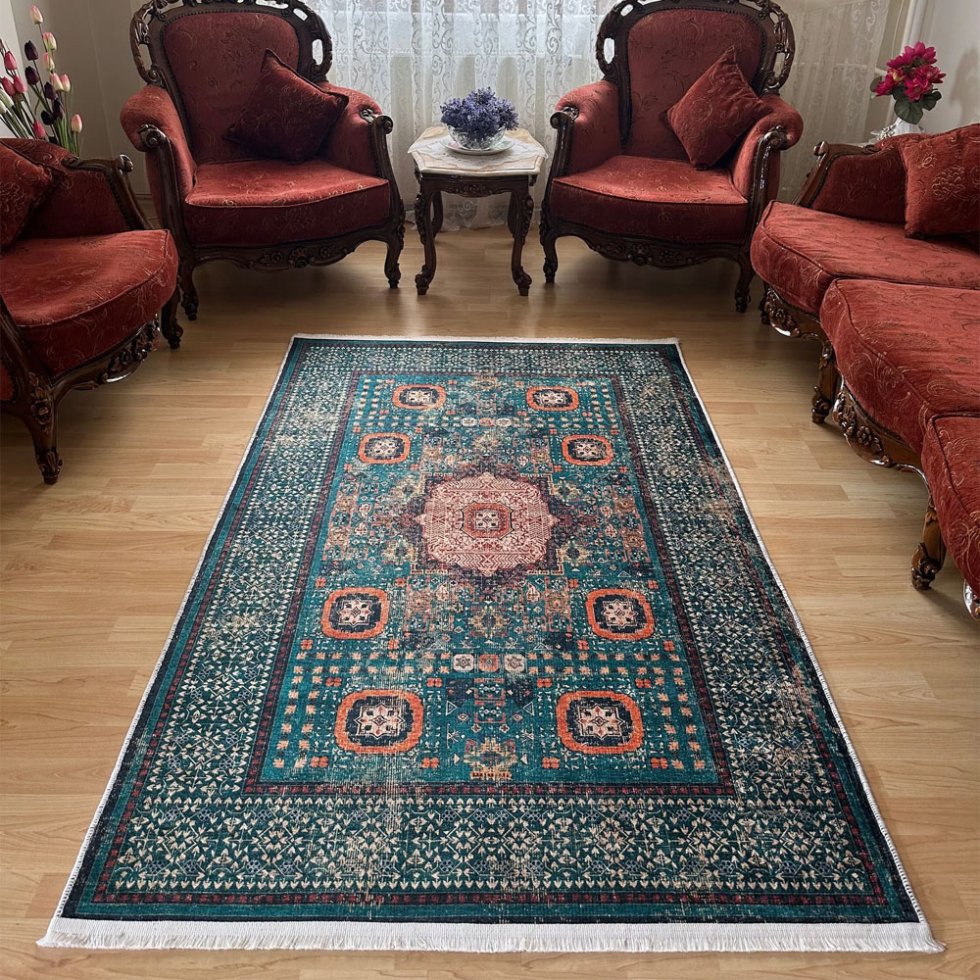 Tapis persan vert pétrole
