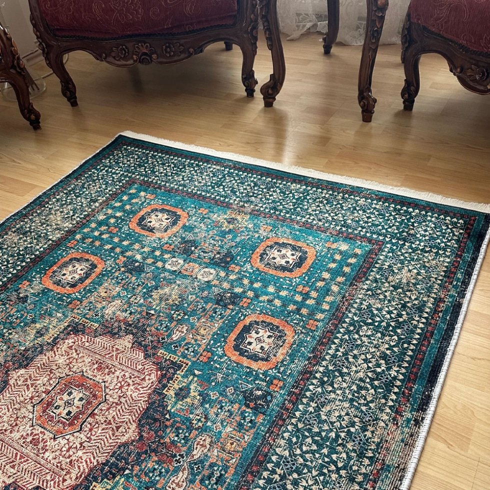 Tapis persan vert pétrole