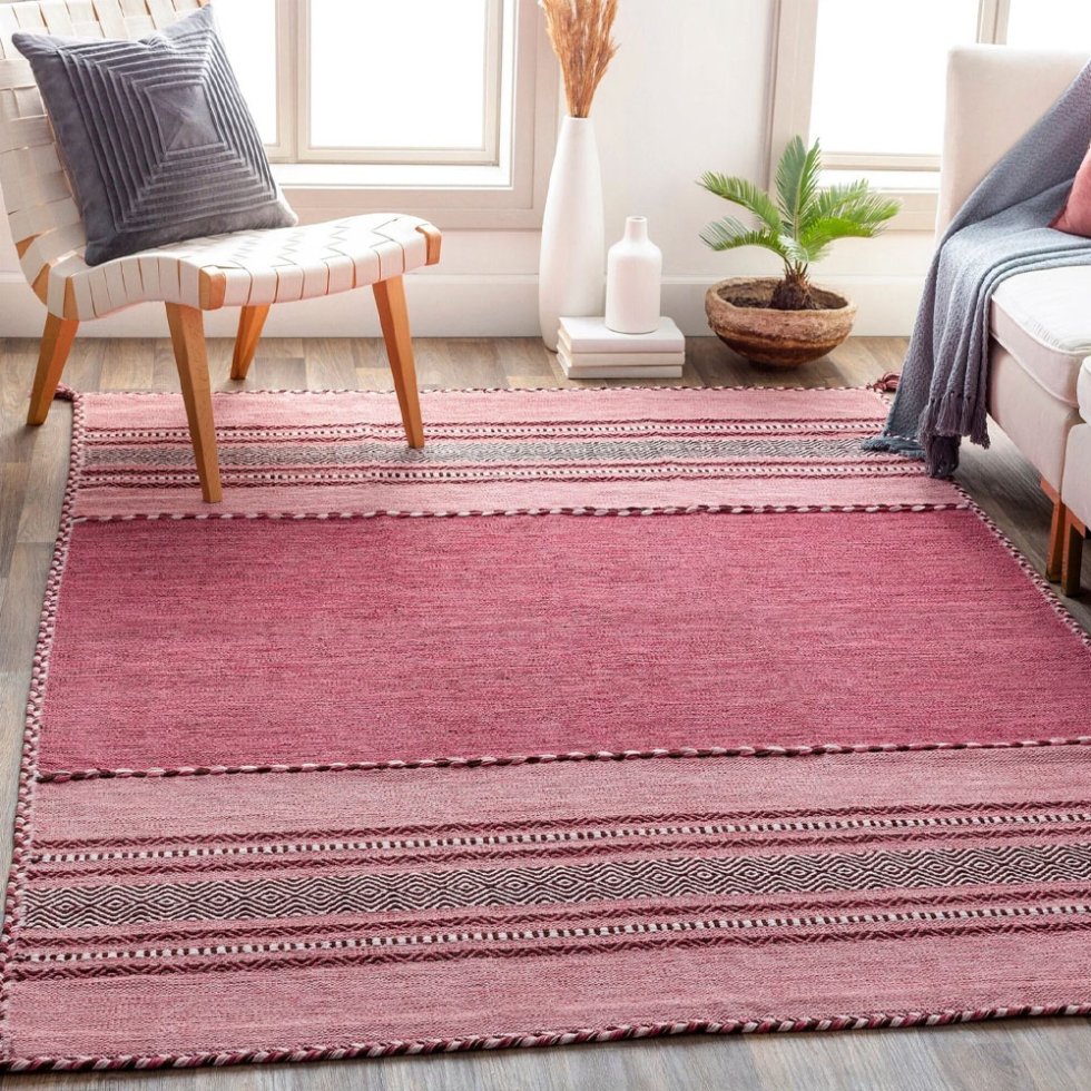 Tapis indien kilim rose