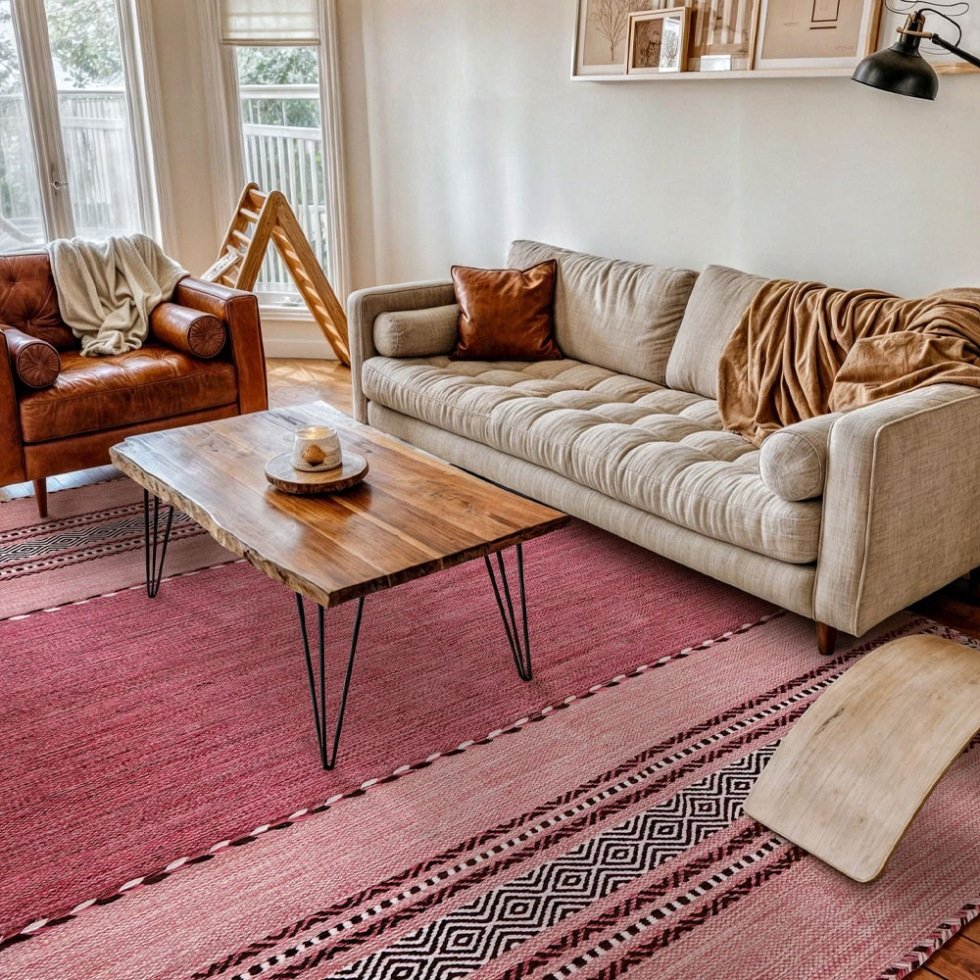 Tapis indien kilim rose