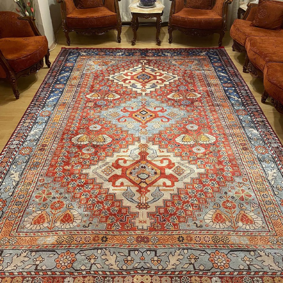 Tapis turc rouge lavable de style oriental