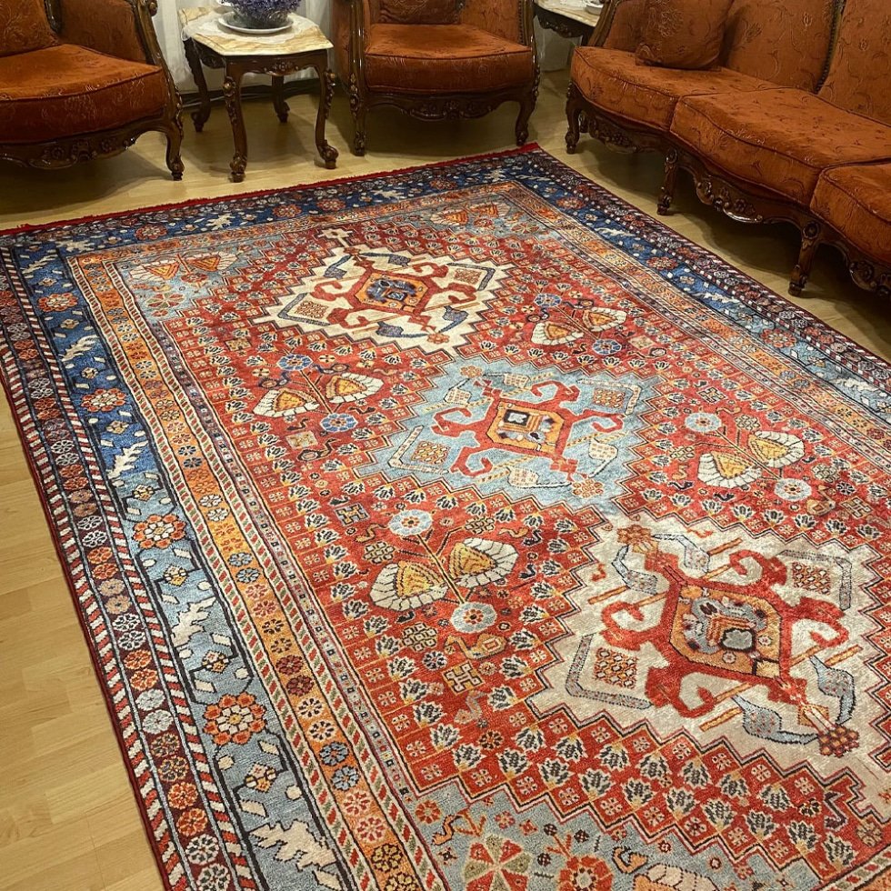 Tapis turc rouge lavable de style oriental