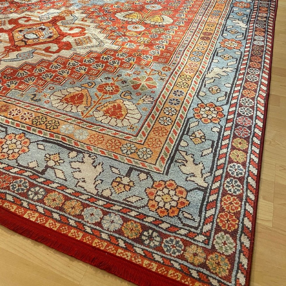 Tapis turc rouge lavable de style oriental