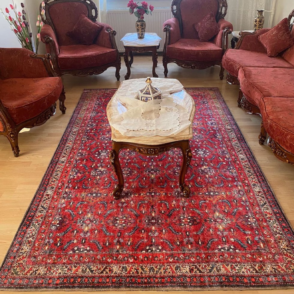 Tapis rouge lavable de style Oushak