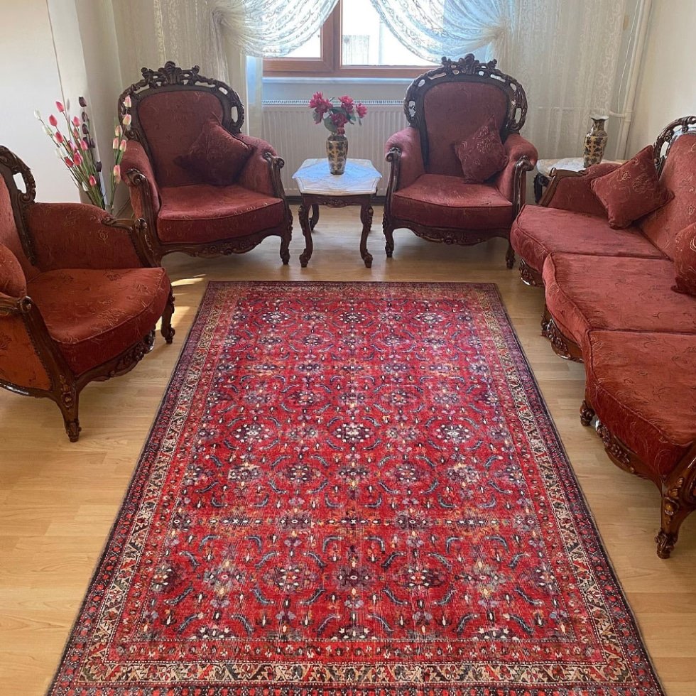 Tapis rouge lavable de style Oushak
