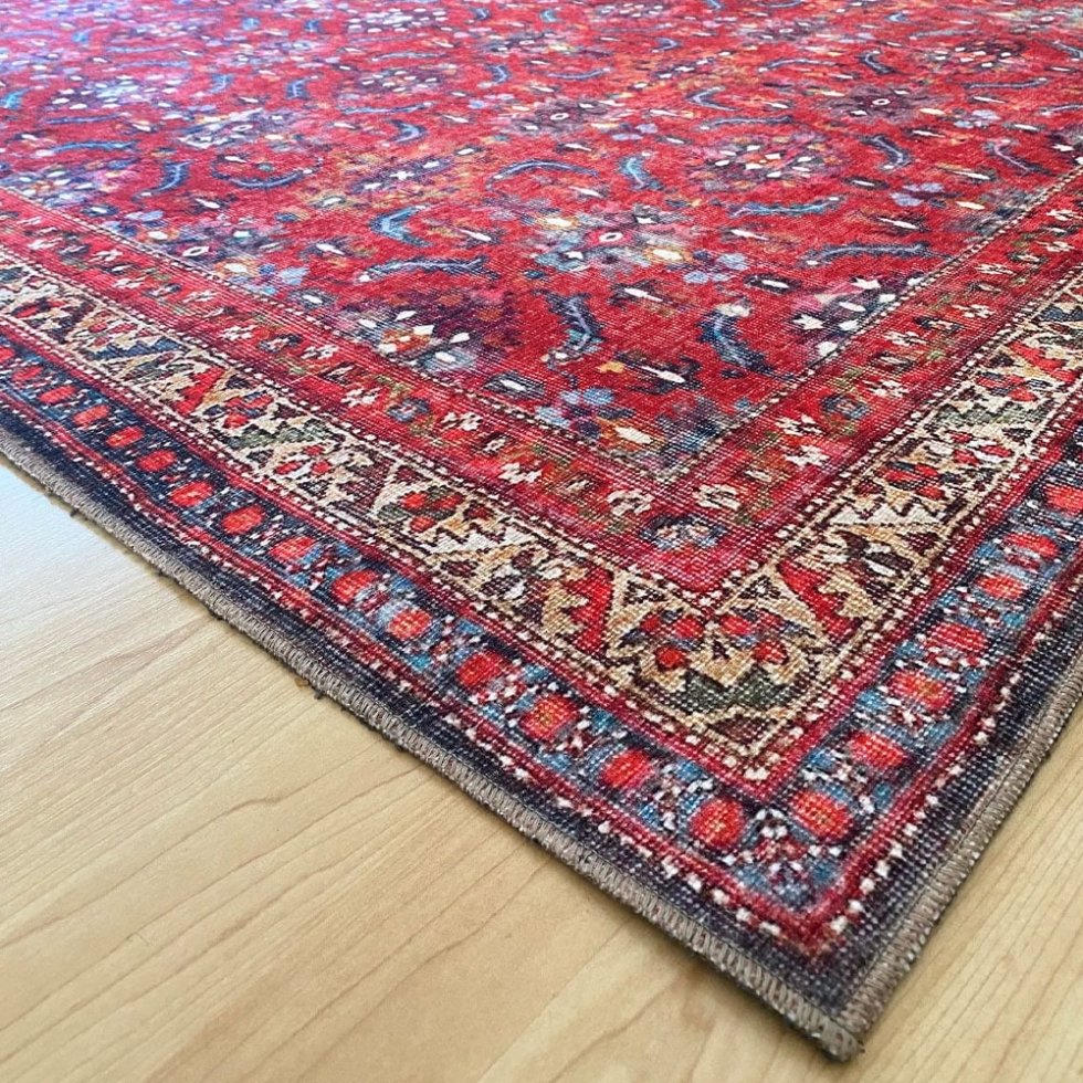 Tapis rouge lavable de style Oushak