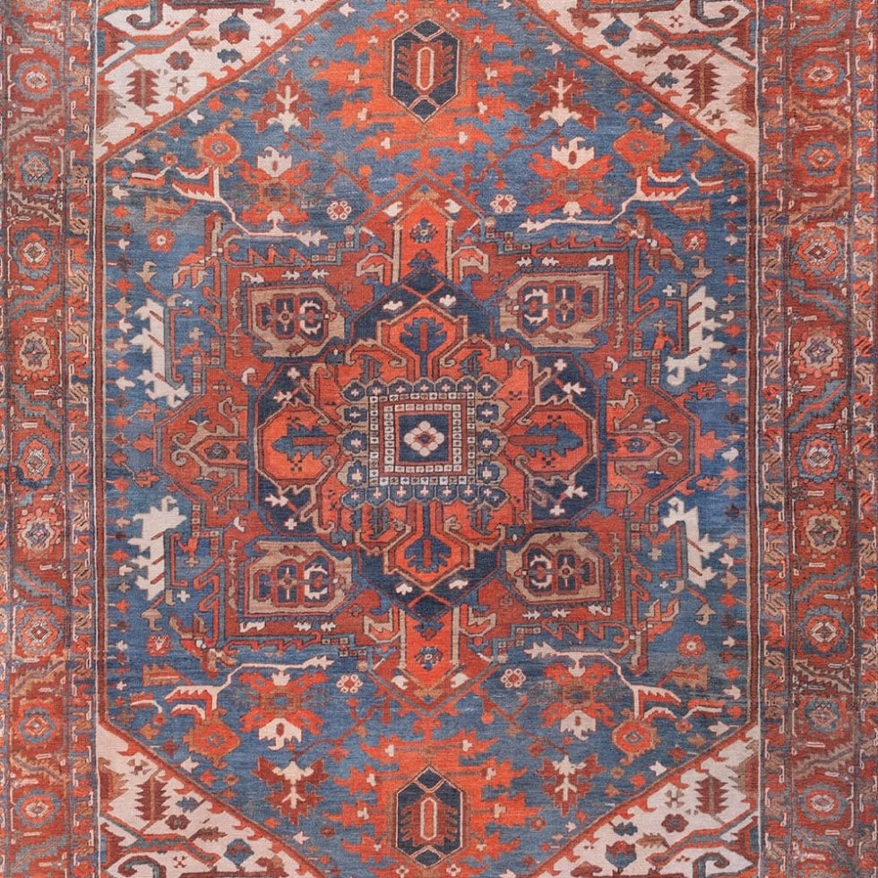 Tapis turc rouge et bleu lavable
