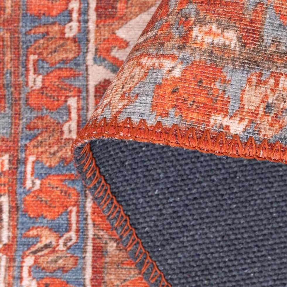 Tapis turc rouge et bleu lavable