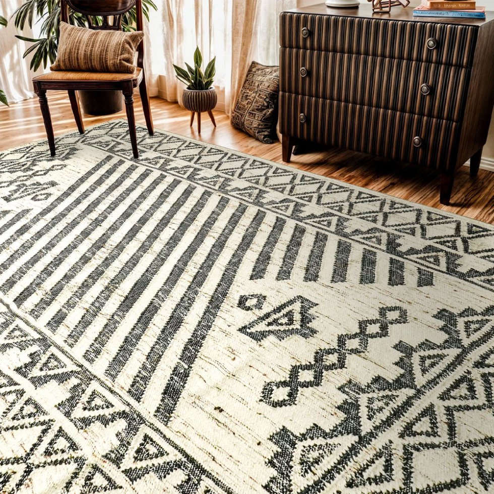 Tapis kilim ivoire de style scandinave