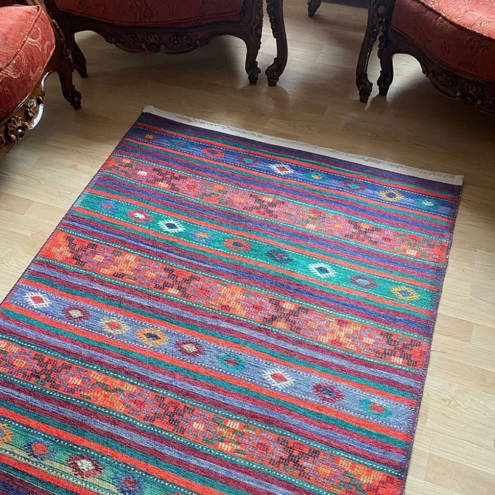 Tapis imprimé rayé de style afghan