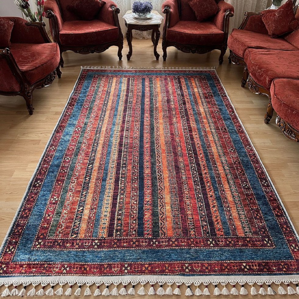 Tapis turc rayé de style kilim