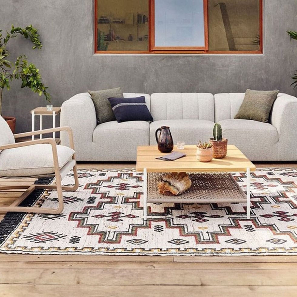 Tapis kilim tribal aztèque blanc