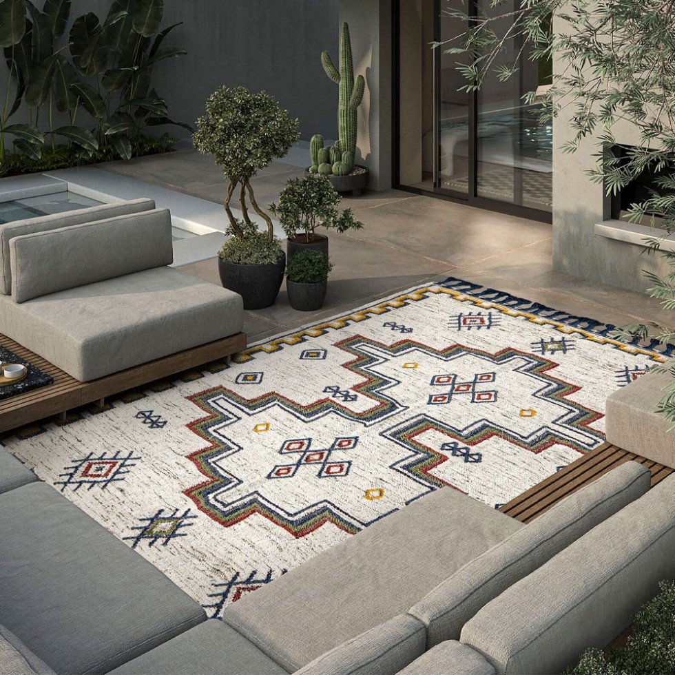 Tapis kilim tribal aztèque blanc
