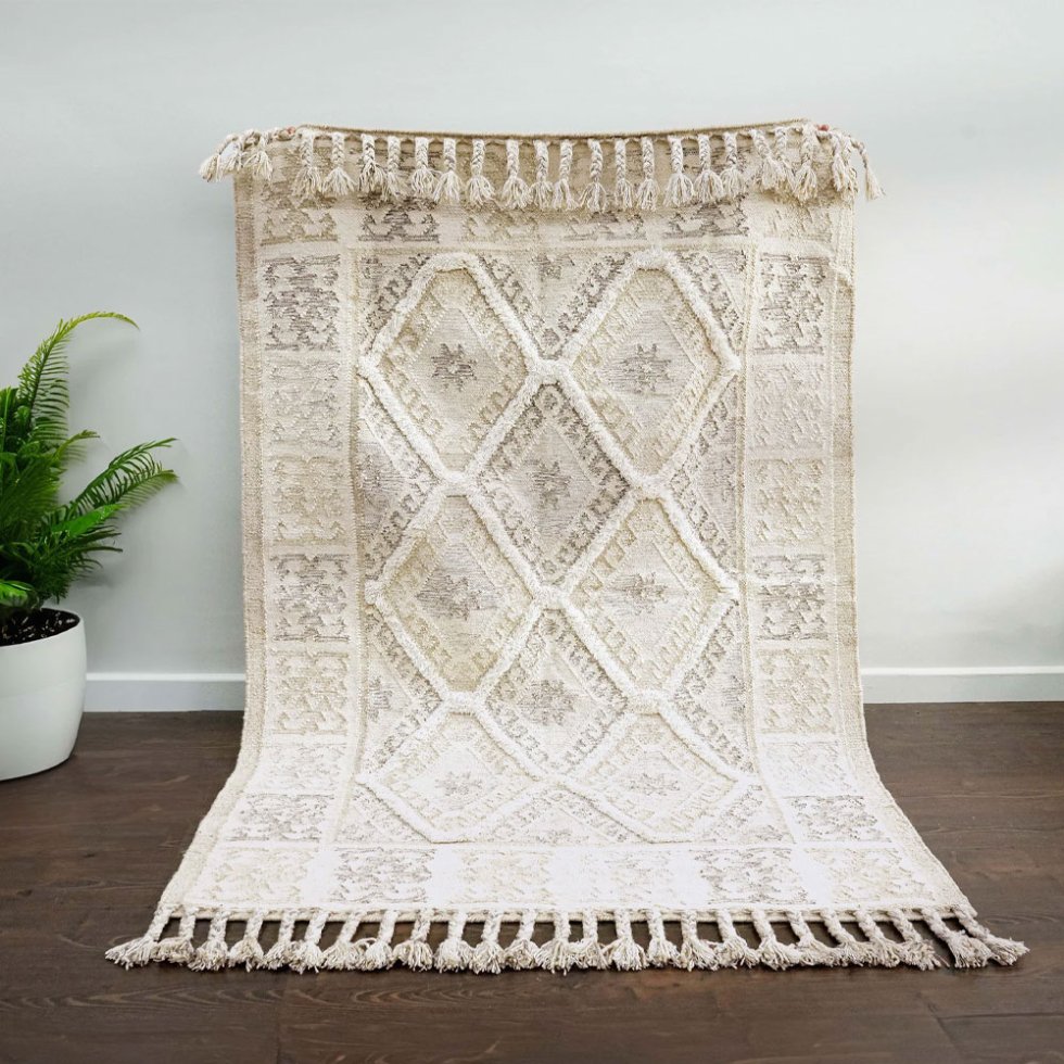 Tapis boho kilim blanc