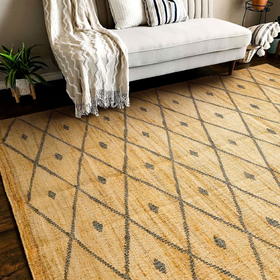 Tapis indien Kilim à diamants jaunes