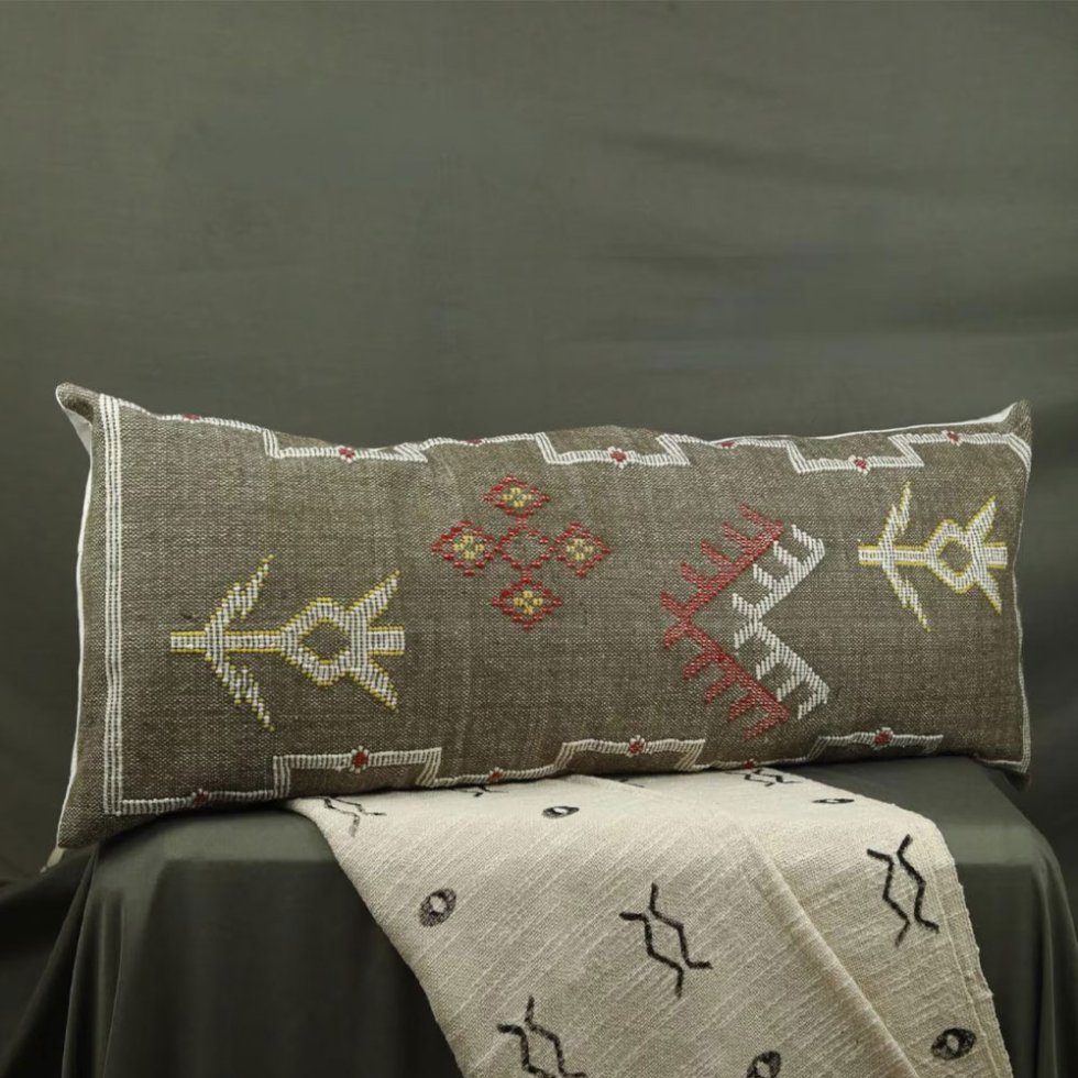 Coussin lombaire kilim long vert