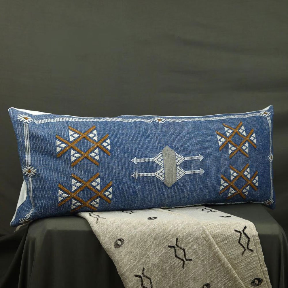 Coussin lombaire kilim long turquoise Coussin lombaire kilim long turquoise