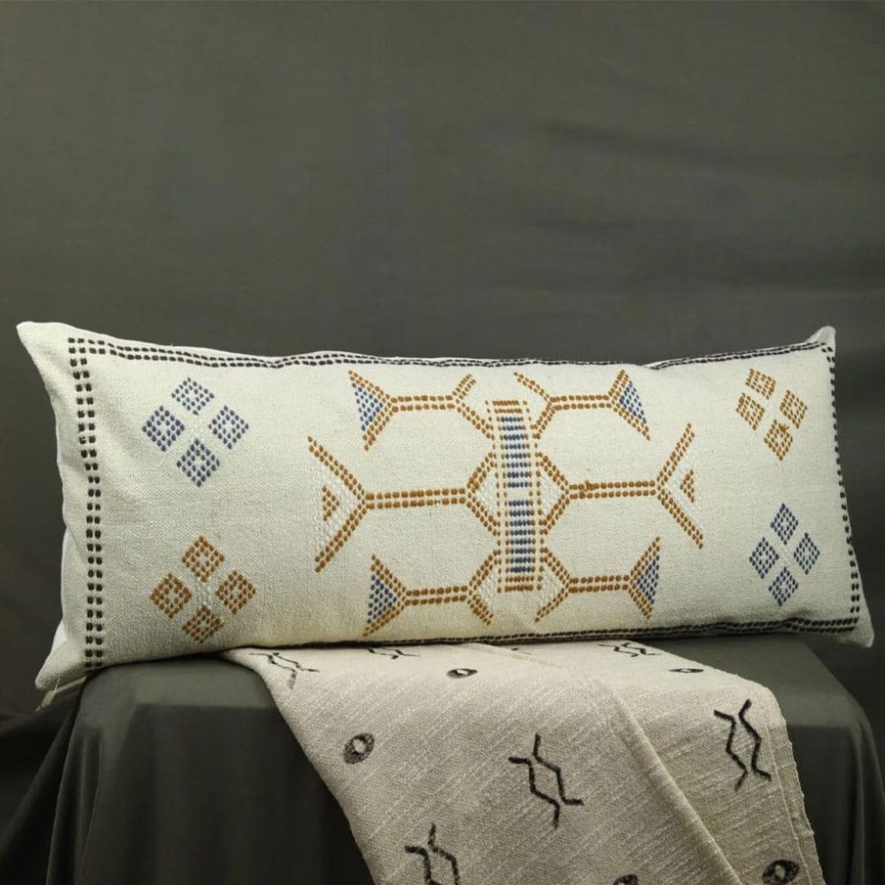 Coussin lombaire kilim long blanc