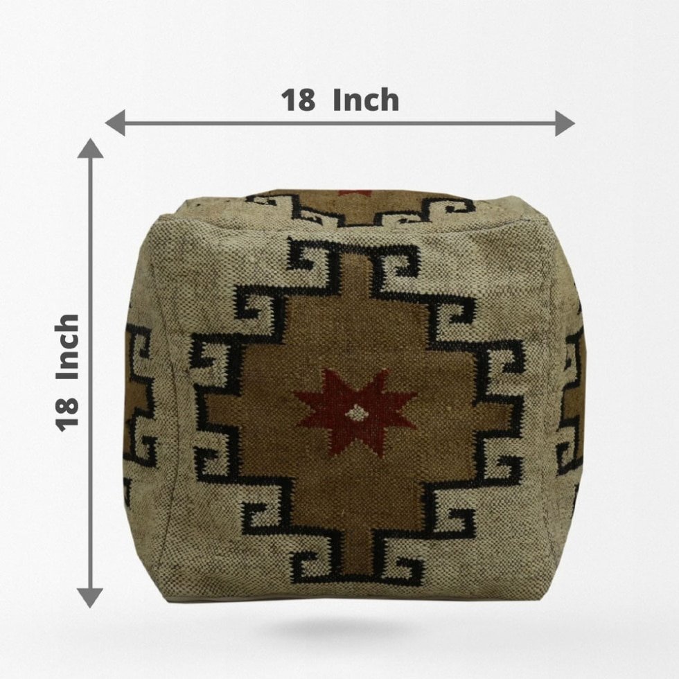 Pouf kilim en laine beige