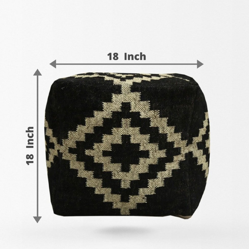 Pouf Kilim à motifs de diamants noirs